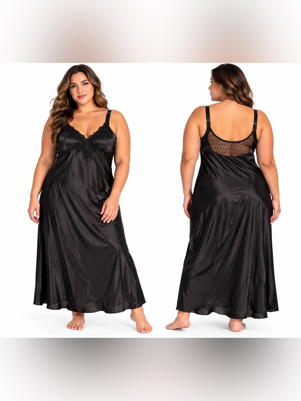 Flora by Flora Nikrooz Black Satin Lace slip lingerie dress  3X NWT